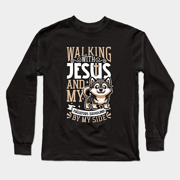 Jesus and dog - Hällefors Elkhound Long Sleeve T-Shirt by Modern Medieval Design